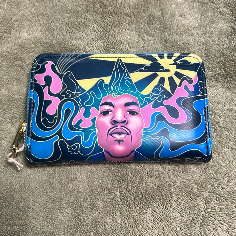Loungefly Jimi Hendrix Psychedelic Glow Landscape Zip Around Wallet NEW